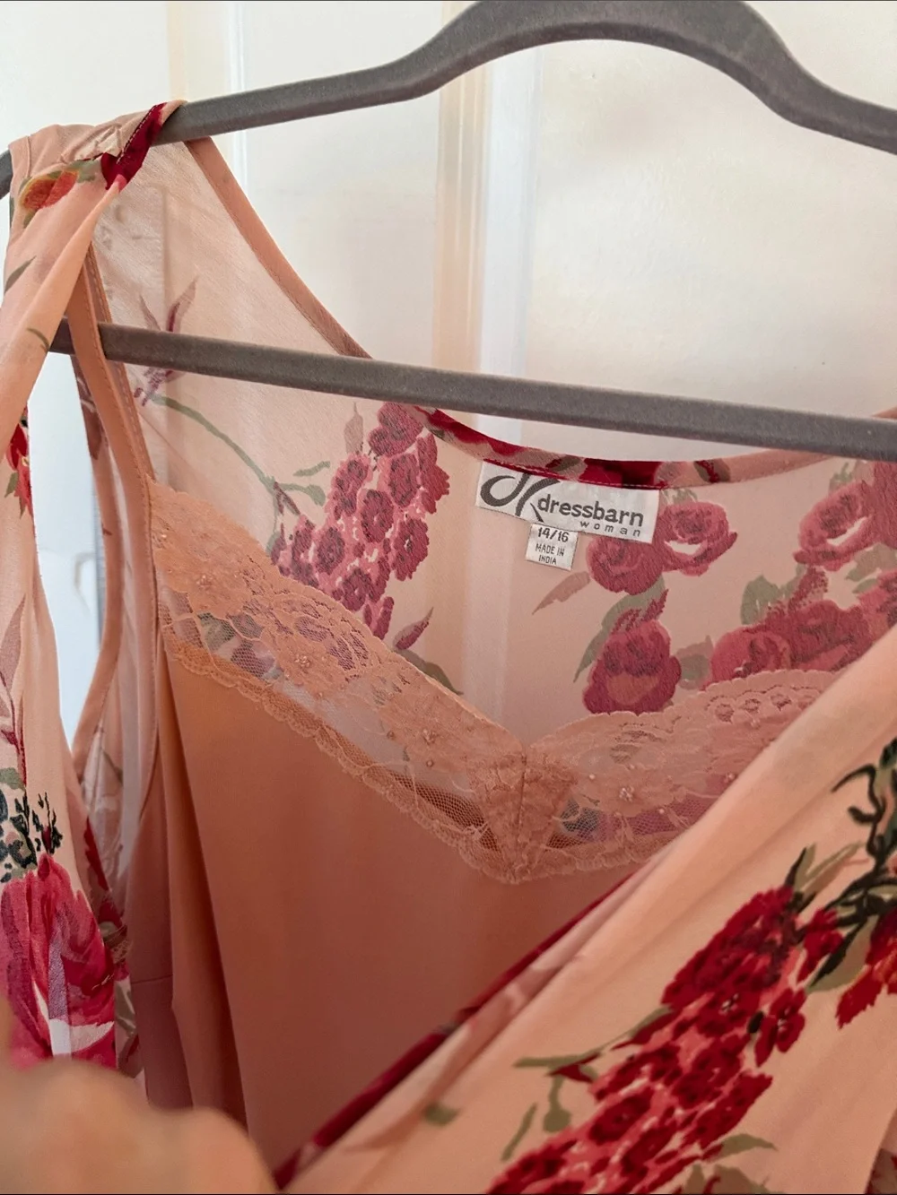 Dress Barn Blush Pink Floral Asymmetrical Cowl Neck Dress - Picture 4 of 6